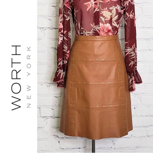 Worth Dresses & Skirts - EUC WORTH NY Tan Studded Leather Skirt, Size 8